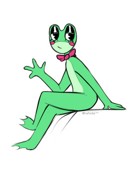 anthro bed female furniture looking_at_another looking_pleasured on_bed sitting sitting_on_bed solo katoda glitch_productions the_amazing_digital_circus ribbit_(tadc) amphibian frog 3:4 absurd_res hi_res