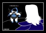 2018 black_border border darkner deltarune duo english_text hair humanoid lancer_(deltarune) linssins long_hair rouxls_kaard simple_background spades_(suit) suit_symbol text undertale_(series)