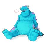 3_toes blue_body blue_fur blush claws ellipsis feet fur horn male overweight overweight_male simple_background solo speech_bubble spread_legs spreading toes white_background lowerkuo disney monsters_inc monsters_university pixar sulley monster 1:1