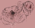 2_penises blush blush_lines bodily_fluids body_hair breasts butt butt_focus butt_hair cellulite dripping embarrassed erection feet gaping genital_fluids genitals hairy male messy_linework moth_antennae multi_genitalia multi_penis overweight overweight_male penis precum precum_drip small_breasts solo spread_toes stretched_anus stretched_pussy text toes mora_less fan_character humanoid english_text trans_(lore)