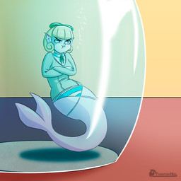 blonde_hair clothing crossed_arms female grumpy hair monster_girl_(genre) panties solo split_form underwear water fhantomhed monster_girl_gamu lorelei_(monster_girl_gamu) aquatic humanoid merfolk 1:1 hi_res