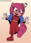 5_toes feet female foot_focus green_eyes pink_body presenting soles text toes mrchasecomix sega sonic_the_hedgehog_(series) the_murder_of_sonic_the_hedgehog amy_rose eulipotyphlan hedgehog mammal hi_res url