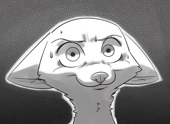 anthro apprehensive bodily_fluids cheek_tuft facial_tuft female looking_at_viewer pattern_background simple_background solo sweat sweatdrop tuft wide_eyed fuel_(artist) disney zootopia skye_(zootopia) arctic_fox canid canine fox mammal true_fox 2018 headshot_portrait portrait reaction_image