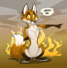 ambiguous_gender black_body black_fur claws dipstick_tail ears_up facial_markings feral fire fluffy fluffy_tail fur gesture guilty hand_gesture hands_behind_back head_markings looking_at_viewer markings orange_body orange_fox orange_fur paintbrush_tail pointing sitting smoke solo tail tail_markings toony whiskers white_body white_fur white_tail_tip wide_eyed yellow_eyes conditional_dnp tani_da_real canid canine canis fox mammal red_fox true_fox hi_res