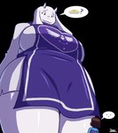 anthro dessert duo female food low-angle_view macro male mature_anthro mature_female overweight overweight_female pastry pie question_mark size_difference blazbaros undertale undertale_(series) frisk_(undertale) toriel bovid caprine goat human mammal