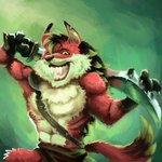 anthro grin grinning_at_viewer male melee_weapon muscular muscular_anthro muscular_male smile solo sword weapon ziggy_starfur canid canine fox mammal 1:1 hi_res