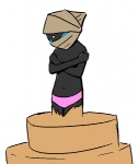 blush cake clothed clothing crossed_arms dessert female food food_fetish food_play head_wrapping in_food not_furry panties pop_out_cake solo topless underwear redportalblue homestuck ms_paint_adventures wayward_vagabond alien alien_humanoid carapacian humanoid