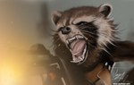 abstract_background anthro black_nose brown_body brown_fur clothing ecotech_sight fur grey_eyes gun male mp7 open_mouth ranged_weapon sharp_teeth shooting solo submachine_gun teeth tongue weapon jay_alston guardians_of_the_galaxy marvel rocket_raccoon mammal procyonid raccoon absurd_res hi_res signature