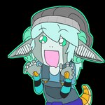 beanie blue_hair chibi clothing hair happy hat headgear headwear machine male open_mouth overalls short_tail solo tail deepfriedlasereyes r.a.m_(deepfriedlasereyes) humanoid robot warforged 1:1 animated short_playtime traced