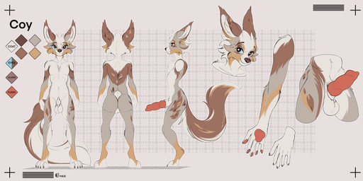 animal_genitalia anthro balls butt erection fully_sheathed genitals nude pawpads penis sheath solo conrie canid canine mammal absurd_res hi_res model_sheet