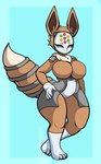 anthro big_breasts breasts brown_body featureless_breasts female happy neck_tuft solo tuft xdragoncam nintendo pokemon leevee_(kuroric) eevee generation_1_pokemon idog pokemon_(species) absurd_res digital_media_(artwork) full-length_portrait hi_res portrait