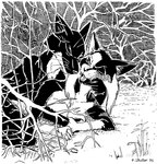 1996 anthro black_and_white black_body black_fur branch breast_grab breasts cheek_tuft claws countershade_neck countershading dinah_(roz_gibson) domestic_cat duo eyes_closed facial_tuft fangs felid feline felis female female_penetrated forest forest_sex from_behind_position fur gulonine hand_on_breast hug inner_ear_fluff jack_salem looking_at_another lying lying_on_ground male male/female male_penetrating mammal marten monochrome multicolored_body multicolored_fur mustelid musteline nature nude on_ground on_side open_mouth outside penetration penile penile_penetration plant rough_sex sable_(marten) sex sharp_teeth shrub signature snow speet spoon_position teeth tree tuft two_tone_body two_tone_fur whiskers winter