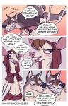 anthro dialogue duo female larger_male male open_mouth size_difference smaller_female smile text celeste_(artist) canid canine canis deer mammal wolf comic english_text url