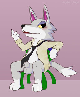 animal_genitalia anthro balls biped black_eyes blush bottomless bottomless_anthro bottomless_male canine_genitalia clothed clothing fingers genitals heart_symbol humanoid_hands inviting looking_at_viewer male necktie pink_background seductive sheath simple_background solo text yellow_sclera vogold animal_crossing nintendo fang_(animal_crossing) canid canine canis mammal wolf 2021 artist_name colored hi_res