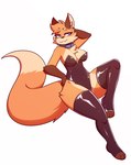 anthro breasts clothing collar female latex latex_clothing latex_legwear latex_stockings legwear solo stockings giidenuts thebestfox canid canine fox mammal hi_res