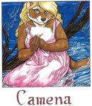 anthro blonde_hair breasts brown_body brown_fur cleavage clothed clothing dress female fur hair kneeling looking_at_viewer partially_submerged plant smile solo tan_body tan_fur tree water yellow_eyes terrie_smith european_mythology mythology roman_mythology camena mammal mustelid otter river_otter 2004