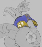 anthro anus ball big_breasts big_butt breasts butt clothing female genitals looking_at_viewer number_on_jersey pussy soccer_ball soccer_uniform solo sportswear tail uniform jezzel nintendo pokemon generation_5_pokemon pokemon_(species) serperior digital_drawing_(artwork) digital_media_(artwork) hi_res sketch