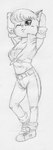 anthro bottomwear breasts clothing female footwear pants shirt shoes solo t-shirt topwear unknown_artist maple_town palm_town domestic_cat felid feline felis mammal black_and_white monochrome sketch