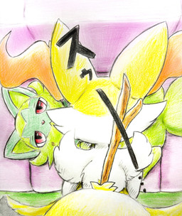 :< ambiguous_anthro ambiguous_feral ambiguous_gender anthro arm_tuft biped bird's-eye_view black_body black_fur blush blush_lines cheek_tuft closed_frown detailed_background duo facial_tuft feral front_view frown fur furniture green_body green_fur green_tail half-closed_eyes high-angle_view hip_tuft inner_ear_fluff leaning leaning_forward lying mouth_closed multicolored_body multicolored_fur narrowed_eyes nude_ambiguous nude_anthro object_in_tail on_back on_sofa orange_body orange_fur orange_inner_ear_fluff pointy_ears prick_ears quadruped rear_view red_eyes red_nose shoulder_tuft sniffing sofa sound_effects stick stick_in_tail tail text tuft white_body white_fur yellow_body yellow_fur yellow_tail eiroru nintendo pokemon braixen canid generation_6_pokemon generation_9_pokemon mammal pokemon_(species) sprigatito 2024 colored colored_pencil_(artwork) graphite_(artwork) hi_res japanese_text shaded traditional_media_(artwork) translated