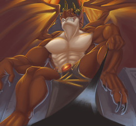 abs anthro bdsm biceps big_muscles biped black_horn bottomwear chair claws clothing countershading dominant dominant_male empty_eyes furniture gem grin horn leash leashed_viewer loincloth looking_at_viewer low-angle_view male master muscular muscular_anthro muscular_male pecs red_body red_scales scales sitting smile solo teeth throne white_body white_scales velrizoth mythology sechutan dragon mythological_creature mythological_scalie scalie
