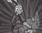 abstract_background anthro armor body_armor breasts clothed clothing collar cuff_(restraint) duo female forced_nudity_collar handcuffs lock magic metal_cuffs nipples nude police police_officer police_uniform restraints thick_thighs uniform mlinkina disney naked_penny zootopia judy_hopps penny_fenmore canid canine fennec_fox fox lagomorph leporid mammal rabbit true_fox hi_res story story_in_description