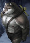 abs anthro baldric belt biceps big_muscles brown_body brown_fur clothed clothing forest fur male melee_weapon multicolored_body multicolored_fur muscular muscular_anthro muscular_male nipples plant sheathed_weapon solo sword topless topless_male tree two_tone_body two_tone_fur weapon white_body white_fur fenrirwolfen zilch1998 anthony_caligula canid canine canis mammal wolf 2019 hi_res