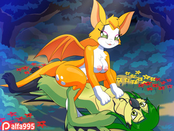 anthro blush bodily_fluids bouncing_breasts breasts cowgirl_position cum cum_inside duo eyes_closed female female_on_top female_penetrated from_front_position genital_fluids male male/female on_bottom on_top penetration sex alfa995 dust:_an_elysian_tail fidget_(elysian_tail) lacuna_kessinger avian bat bird mammal nimbat 2019 4:3 animated