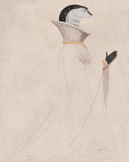 anthro black_body blue_eyes clothed clothing eyelashes female fingers hands_together looking_forward nails pupils simple_background snake_hood solo standing white_body white_clothing white_sclera leprzil laura_(leprzil) cobra reptile scalie snake 2020 4:5 digital_media_(artwork) hi_res