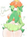 anthro breasts clothed clothing elemental_creature elemental_humanoid female flora_fauna generation_5_pokemon green_hair hair humanoid lilligant looking_at_viewer nintendo orange_eyes plant plant_humanoid pokemon pokemon_(species) simple_background solo togetoge white_body