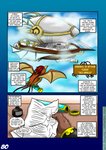 aircraft airship alternative_fashion anthro brown_body brown_fur cloud comic desk dialogue english_text flying fur furniture grief hi_res holding_object letter male reading sky solo steampunk table text tube vehicle vju79 zudrec_(vju79)