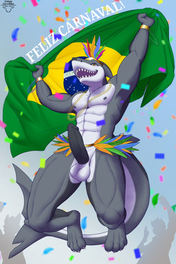 anthro balls brazil brazilian_flag breasts digitigrade erection fingers genitals holidays humanoid_genitalia humanoid_penis jewelry male muscular muscular_male nipples nude penis simple_background smile solo tail teeth text guispe_opockjha brazilian_carnival carnival_(holiday) aquatic fish scalie shark 2026 2:3 absurd_res digital_drawing_(artwork) digital_media_(artwork) hi_res shaded signature