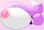 anthro areola big_areola big_breasts big_tail blush border breasts clothing female fluffy fluffy_tail footwear fur gradient_background hair huge_areola huge_breasts huge_tail hyper hyper_areola hyper_breasts hyper_nipples hyper_tail legwear long_hair nipple_piercing nipples piercing pink_areola pink_nipples purple_body purple_fur purple_hair red_eyes simple_background socks solo tail white_border tehbuttercookie vixy_(vixynyan) canid canine mammal hi_res