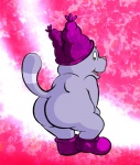 anthro bent_over butt flower leaf male overweight overweight_anthro overweight_male pink_background pink_nose plant purple_body raised_tail simple_background slightly_chubby solo tail nishi_oxnard cartoon_network chowder_(series) chowder felid mammal 2009 digital_media_(artwork)