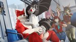 5_fingers ahegao anal anal_penetration anthro anthro_on_anthro anthro_penetrated anthro_penetrating anthro_penetrating_anthro balls big_balls big_penis black_claws black_lips black_nose bottomwear buckteeth cellphone claws clothed clothed_female clothing electronics female female_penetrated finger_claws fingers fur genitals gloves_(marking) green_body green_skin group hair hand_on_butt head_tuft huge_balls huge_penis inside_train lips looking_pleasured male male/female male_penetrating male_penetrating_female markings membrane_(anatomy) membranous_wings mostly_nude_female muscular muscular_male narrowed_eyes neck_tuft nude nude_male on_lap open_mouth penetration penis phone pink_hair public public_sex recording red_body red_fur red_hair sex shorts sitting sitting_on_lap smartphone smile smirk spread_legs spreading sweater tail teeth tongue tongue_out topwear train tuft vehicle vein veiny_balls veiny_penis white_body white_fur wings akikosfm petruz_(modeler) hasbro my_little_pony mythology akiko_(akikosfm) danny_sterling_(spitfire420007) fan_character zafy_takada_(ludexus) canid canine canis dragon equid equine horse lagomorph leporid mammal mythological_creature mythological_scalie pony rabbit scalie wolf 16:9 3d_(artwork) 4k absurd_res digital_media_(artwork) hi_res widescreen