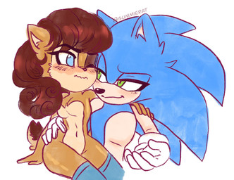 5_fingers anthro blue_eyes blush breasts canon_couple curvy_figure duo featureless_breasts female fingers green_eyes hair hand_around_waist hourglass_figure inner_ear_fluff male male/female natural_breasts navel nude pointy_ears prick_ears red_hair scut_tail short_tail smile smirk tail tuft unsure gummierat sega sonic_the_hedgehog_(series) sally_acorn sonic_the_hedgehog eulipotyphlan hedgehog mammal rodent sciurid tree_squirrel hi_res