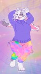 4_toes 5_fingers anthro big_breasts bottomwear breasts buckteeth clothing dancing eyes_closed facial_markings feet female fingers fur grey_markings hair happy head_markings leggings legwear long_ears markings motion_lines mottled multicolored_bottomwear multicolored_clothing open_mouth open_smile pattern_clothing pattern_legwear paws pink_inner_ear pink_nose purple_clothing purple_sweater purple_topwear simple_background slightly_chubby slightly_chubby_female smile solo sweater teeth thick_thighs tied_hair toes topwear turtleneck white_body white_fur white_hair wide_hips noviraine fern_(tasanko) lagomorph leporid mammal rabbit 2024 colored_sketch colorful_theme digital_media_(artwork) flat_colors signature sketch