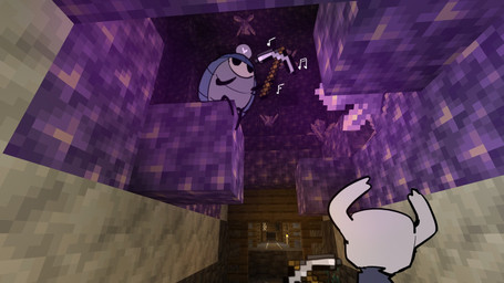 2_horns ambiguous_gender biped black_arms black_eyes black_legs cloak clothed clothing crystal duo empty_eyes holding_pickaxe horn looking_at_another mineshaft musical_note musical_symbol pickaxe pickaxe_(minecraft) singing sitting spider_web standing symbol oxide_cat hollow_knight_(franchise) microsoft minecraft mojang team_cherry xbox_game_studios myla_(hollow_knight) the_knight_(hollow_knight) arthropod vessel_(species) 16:9 2025 crossover hi_res widescreen female_(lore)