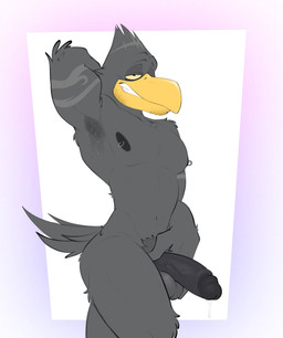 anthro arm_tattoo armpit_hair balls beak black_body black_feathers black_nipples black_penis bodily_fluids body_hair border cum cum_drip cum_dripping_from_penis dripping erection feathers genital_fluids genitals grin half-closed_eyes head_tuft holding_penis humanoid_genitalia humanoid_penis looking_at_viewer male narrowed_eyes navel nipple_piercing nipple_ring nipples non-mammal_balls non-mammal_navel non-mammal_nipples nude nude_anthro nude_male penis piercing presenting_armpit pubes purple_border ring_piercing simple_background smile solo standing stubble sweat sweaty_armpit tail tail_feathers tattoo tuft vein veiny_penis white_background yellow_beak yellow_sclera doost ryder_(anti_dev) avian bird common_blackbird oscine passerine thrush_(bird) true_thrush 2024 absurd_res colored digital_drawing_(artwork) digital_media_(artwork) hi_res