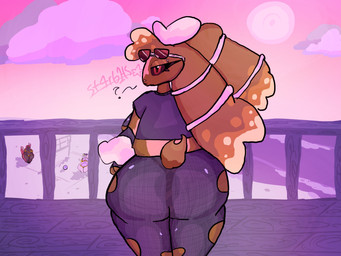 beach big_breasts big_butt breasts butt clothing detailed_background eyeliner eyewear eyewear_on_head female leggings legwear looking_back makeup solo sunglasses sunglasses_on_head thick_thighs wearing_sunglasses st4rb1ts nintendo pokemon generation_4_pokemon generation_5_pokemon generation_6_pokemon goodra lopunny pokemon_(species) scolipede hi_res