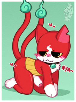 2_tails all_fours anthro blush blush_lines collar feral foreskin genitals male multi_tail penis side_view solo tail wide_hips nsfw_guy_s asian_mythology east_asian_mythology japanese_mythology level-5 mythology yo-kai_watch jibanyan domestic_cat felid feline felis mammal yokai 3:4 absurd_res hi_res