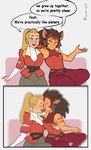 clothed clothing dialogue duo female female/female french_kissing fully_clothed grope hair heterochromia human_on_humanoid humor interspecies kissing motion_blur ponytail text foursnail masters_of_the_universe mattel netflix she-ra_(copyright) she-ra_and_the_princesses_of_power catra_(she-ra) she-ra_(she-ra) animal_humanoid felid felid_humanoid human humanoid mammal mammal_humanoid 2021 comic english_text