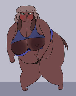 3_toes anthro areola belly big_areola big_breasts blush bottomless bottomless_anthro bottomless_female breasts brown_body brown_fur clothed clothing dark_areola embarrassed exposed_breasts feet female fur genitals gesture hand_gesture huge_areola looking_at_viewer mature_anthro mature_female nipples obese obese_anthro obese_female overweight overweight_anthro overweight_female pubes solo thick_thighs toes v_sign vulva oxkingky dorothy_b_hound canid canine canis domestic_dog mammal 2026