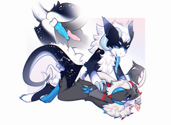 anthro anthro_on_anthro balls biped blush butt claws duo erection feet fingers fur genitals hair horn male male/male nude nude_anthro nude_male penis smile tail toes tongue vincher mythology dragon mythological_creature mythological_scalie scalie 2025 digital_drawing_(artwork) digital_media_(artwork) hi_res