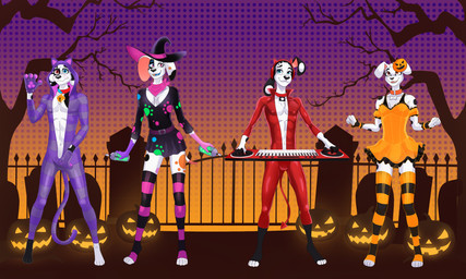 aged_up anthro anthrofied athletic athletic_male barely_visible_genitalia barely_visible_vulva biped bodysuit breasts bulge can cemetery clothed clothing collar container costume crossdressing dress electronics feet female female_anthro fingers fur genitals group halloween_costume hat headgear headphones headwear heterochromia holding_can holding_container holding_object holidays humanoid_genitalia humanoid_vulva innie_vulva jack-o'-lantern kerchief keyboard_instrument legwear looking_at_viewer male male_anthro musical_instrument musical_keyboard navel outside paint plant skinsuit smile spots spray_paint standing stirrup_legwear stirrup_stockings stockings tail tight_clothing toes tombstone tree vulva witch_costume witch_hat dal101strefan 101_dalmatian_street 101_dalmatians disney halloween d.j._(101_dalmatians) da_vinci_(101_dalmatians) deepak_(101_dalmatians) dorothy_(101_dalmatians) canid canine canis dalmatian domestic_dog mammal 5:3 digital_media_(artwork) hi_res