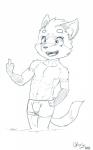 abs anthro bulge clothed clothing gesture hand_gesture hand_on_hip male middle_finger muscular muscular_male muscular_young pecs solo topless young young_anthro young_male sharparadise sharparadise_(character) canid canine fox mammal 5:8 black_and_white hi_res line_art monochrome sketch