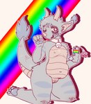 andromorph anthro bell bell_collar blue_body collar collar_only ear_tuft horn intersex kneeling lgbt_pride looking_at_viewer nude one_eye_closed phone_case pride_color_phone_case pride_colors rainbow rainbow_pride_colors six-stripe_rainbow_pride_colors solo tail tail_tuft tuft wink corgisona kirby_(series) mythology nintendo kirby yugi_(corgisona) dragon mythological_creature mythological_scalie scalie hi_res nonbinary_(lore) trans_(lore) trans_man_(lore)