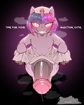 animal_genitalia animal_penis balls blush bodily_fluids bottomwear clothing dialogue equine_genitalia equine_penis erection fangs feral flared_penis fur genital_fluids genitals hair hooves looking_at_viewer male multicolored_hair on_hind_legs penis pink_body pink_fur pink_hair precum presenting presenting_penis purple_hair quadruped skirt solo teeth text cold-blooded-twilight friendship_is_magic hasbro my_little_pony twilight_sparkle_(mlp) equid equine horse mammal pony hi_res