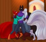 anthro black_body black_fur black_hair breasts clothed clothing female fur group hair multi_tail red_body red_fur red_hair tail white_body white_fur white_hair foxenawolf krinele_fullin molly_fullin nocturne_(datban) canid canine dreamspinner fox mammal 2019