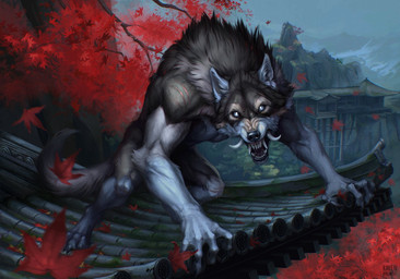 anthro brown_body brown_fur claws detailed_background falling_leaves fangs finger_claws fur japanese_maple knee_scar male mountain on_roof open_mouth outside plant red_leaves scar shoulder_scar snarling solo teeth text toe_claws tree tusks white_body white_fur ravenmadwolf mythology rakan canid canine mammal mythological_canine mythological_creature werecanid werecanine werecreature werewolf 2023 artist_name digital_media_(artwork) digital_painting_(artwork) full-length_portrait painting_(artwork) portrait