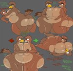 anthro belly_to_belly blush bodily_fluids breast_squish breasts breasts_frottage brown_nose butt dialogue duo female fur fused genitals open_mouth pussy red_tongue squish stuck_together sweat text tongue pilot129 accipitrid accipitriform avian bear bird eagle mammal english_text hi_res